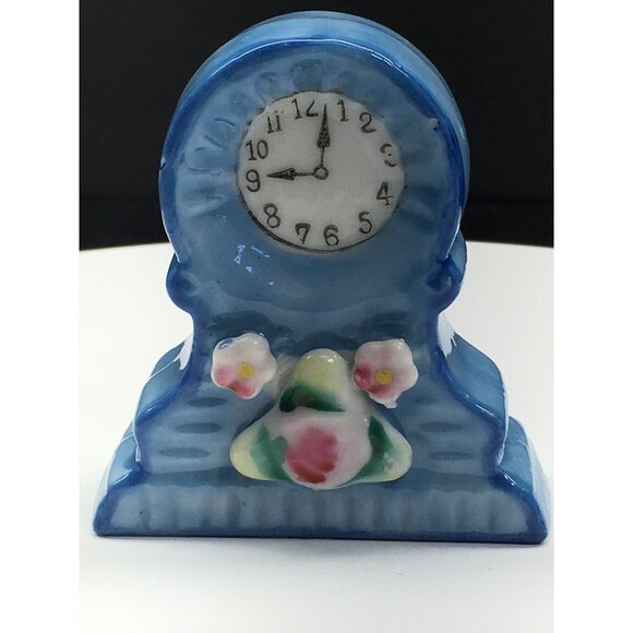 Vintage H Kato Mantle Clock Figurine Ceramic Porcelain Occupied Japan 2.5" Tall - Picture 1 of 15
